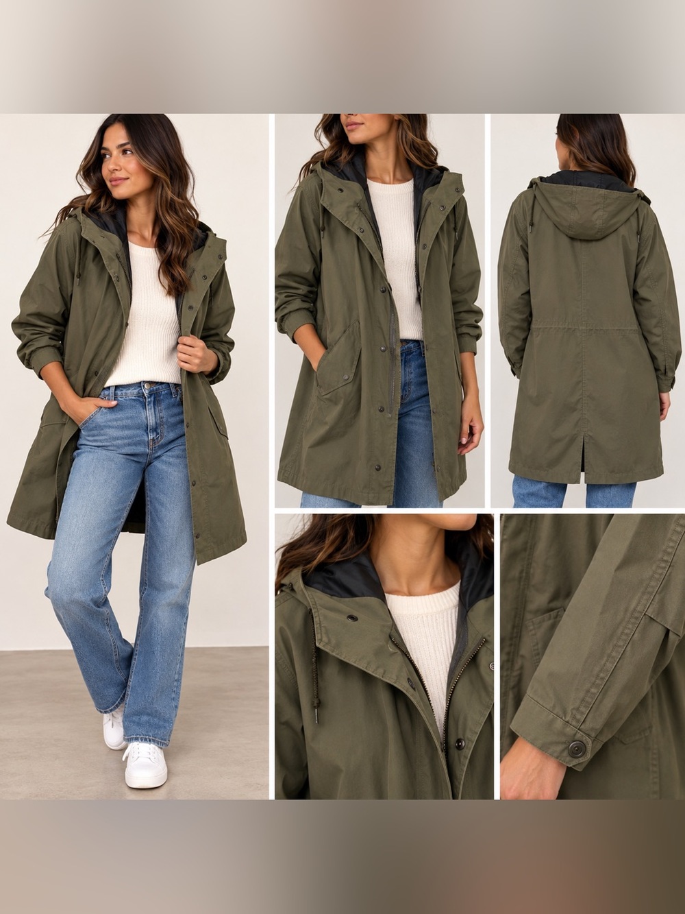 Uniqlo Olive Green Long Hooded Utility Parka Jacket Size L